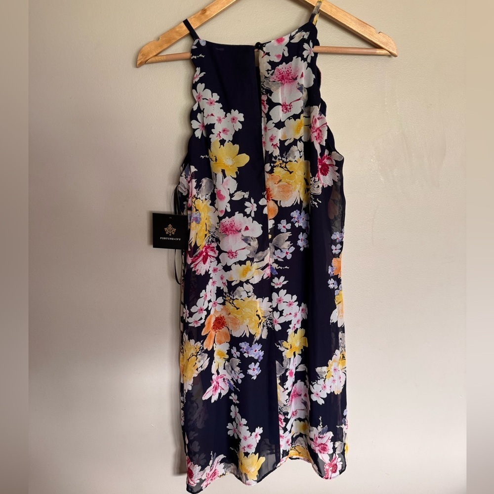 Fortune + Ivy Navy Floral Chiffon Sleeveless Dress Size M NWT - Picture 4 of 8